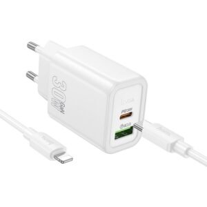 HOCO N63 wall charger USB A + Type C + cable Type C to Lightning PD QC3.0 3A 30W white